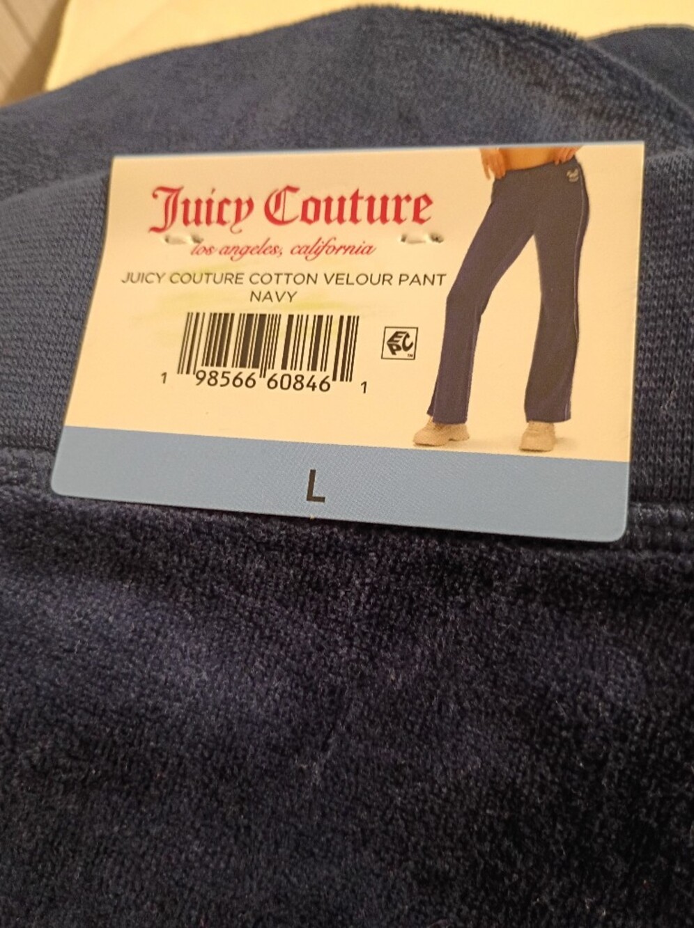 New! Juicy Couture Women's Cotton Velour Pickleball Pant - Navy Size Large - Picture 5 of 6